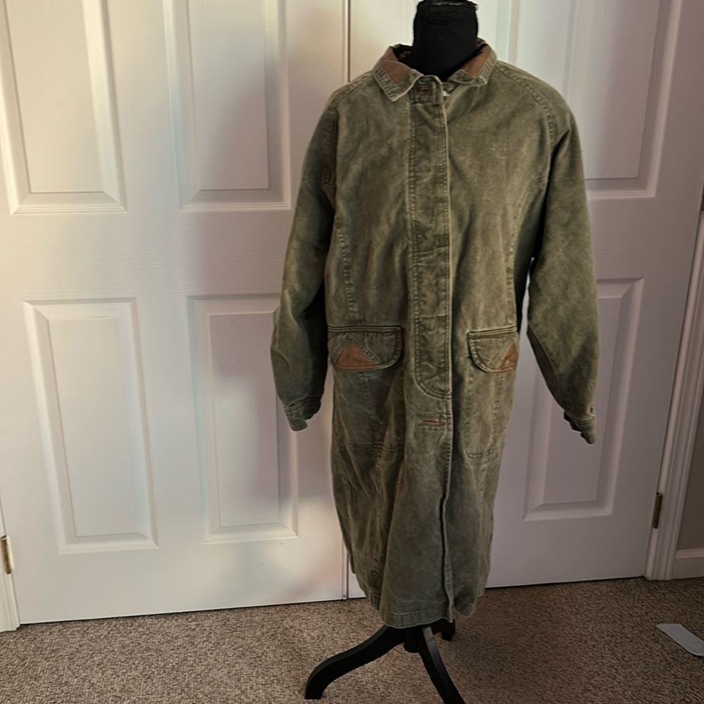 Vtg 80s Repertoire khaki green & leather military cargo plaid lined jacket sz s